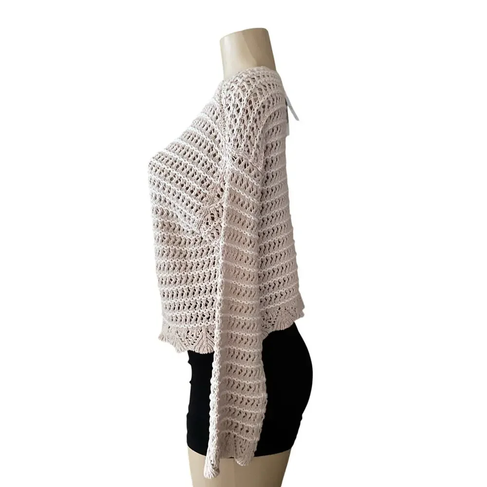 American Eagle Crochet Knit Sweater Women’s S Beige Open Knit Long Sleeve NWT